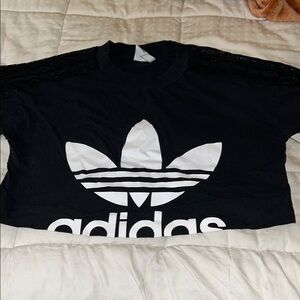 Adidas Black and White Logo Crop Top